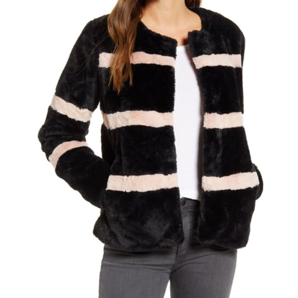 Rachel Parcelle Stripe Faux Fur Coat Stiped XL